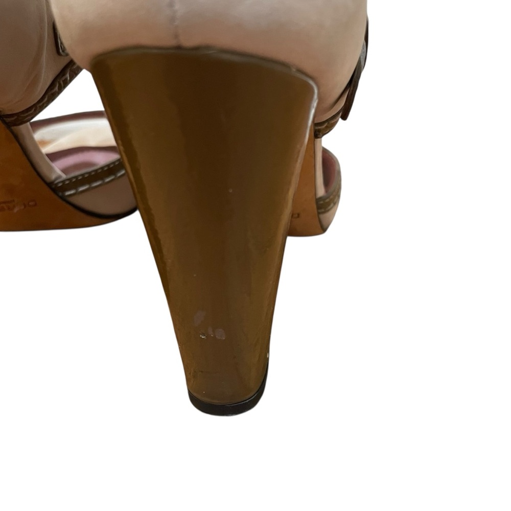 Derek Lam Two-Tone Peep Toe Block Heel Sandals Beige Brown Women’s Size 9 - Picture 6 of 11